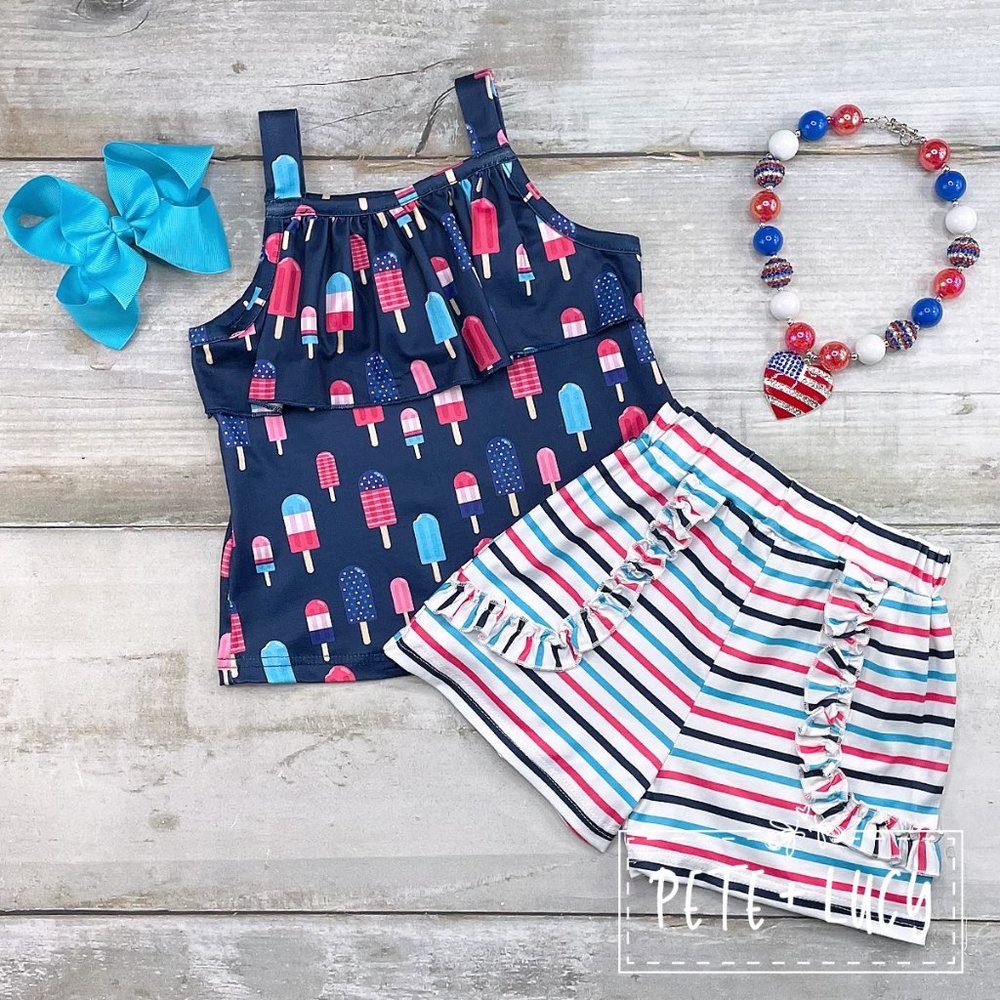 Girl's Patriotic Popsicles Short Set